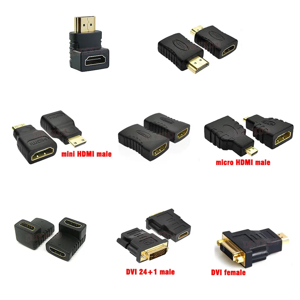 1pcs Mini Micro HDMI Káblové konektorové adaptér DVI HDMI-kompatibilný samec s ženskými prevodníkmi pre 1080p HDTV káblové adaptér predlžovača