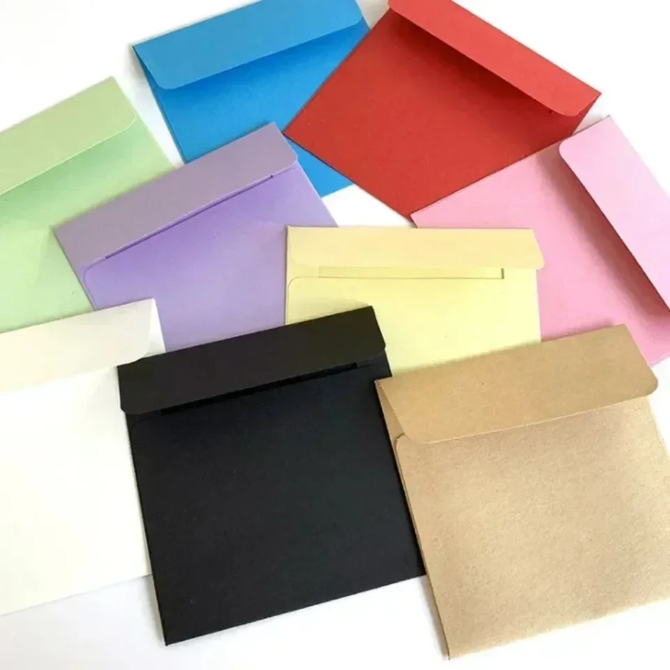 1pcs Mini obálka štvorcová cukrová farebná papier Kraft papierová karta Plant Student Office Supplies narodeniny 10x10cm