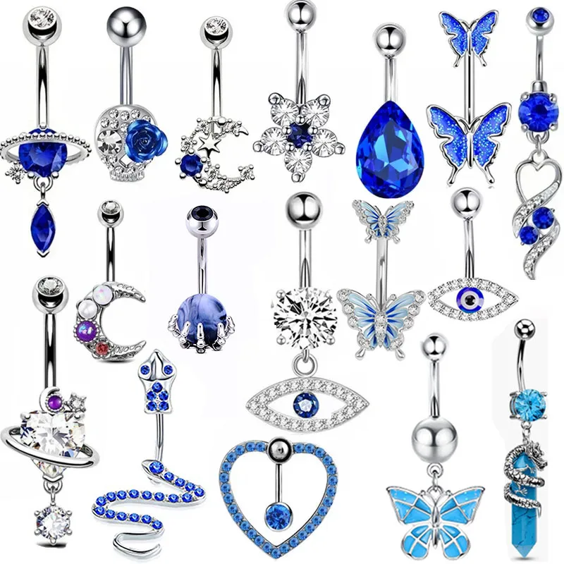 1pcs Royal Blue Belly Gomping Rings 14G Planet Piercing Barbell šperky srdce Brušné krúžky