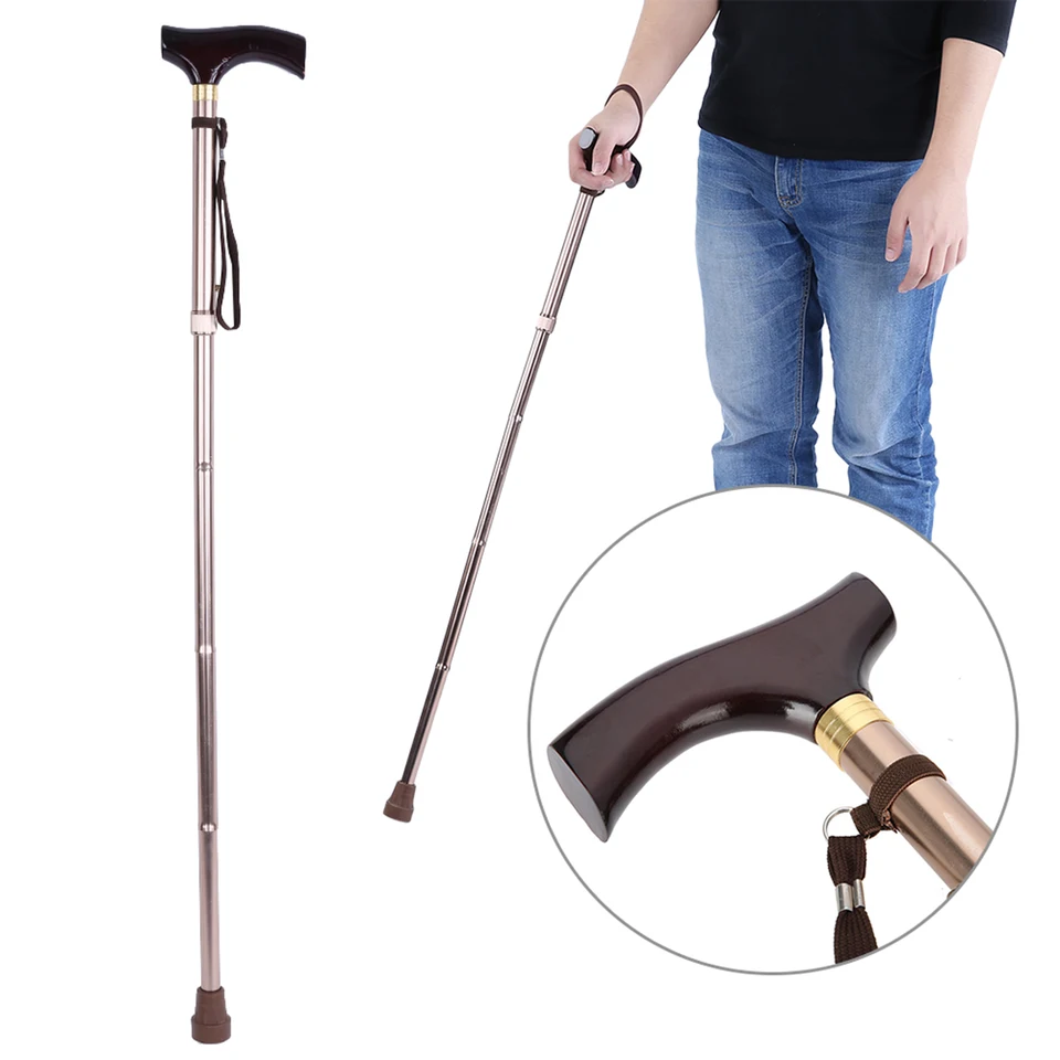 1pcs skladacia drevená rukoväť trstina prenosná anti-šokom starší sprievodca chôdza pre slepých ľudí sprievodca Walking Stick Bronze