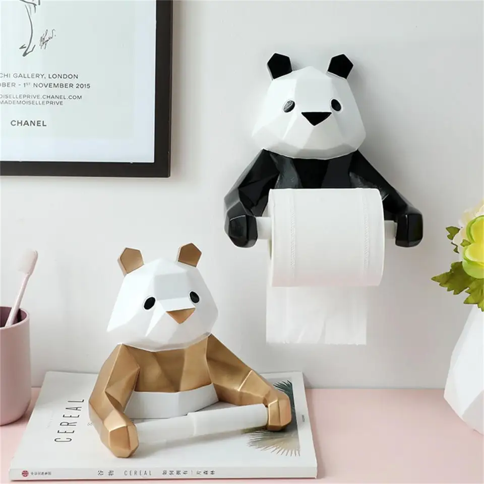 1pcs toaletný držiak na tkanivo stena namontovaná na sebaprísnenie Živú živicu visiaci panda roll papierový stojan Domovodný orgnizer pre kúpeľňu