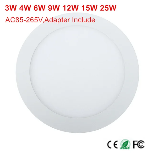 1pcs ultra jasný 3W 6W 9W 12W 15W 25 W Strop LED ZAPNUTÉ ZAPNUTÉ DOWNLEGE ROUDLE PANEL LIGHT 1800LM LED panela LIMP LAMP LAMP LAMP