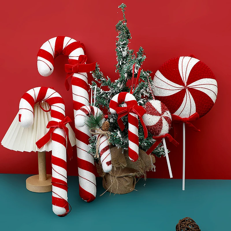 1pcs Veľký červený biely cukrík Candy Cane Lollip Pendant vianočný strom visiaci ozdoba Veselý Viano