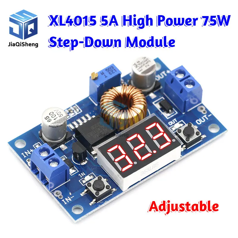 1pcs XL4015 5A Vysoký výkon 75 W DC-DC Nastaviteľný krokový modul+modul napájacieho napájania LED voltmeter