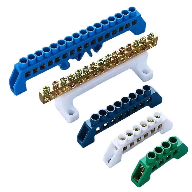 1pcs zelená modrá skrutka mosadz din Rail Terminal Block Zem a neutrálne bloky 4pin 6pin 8pin 10pin 12pin