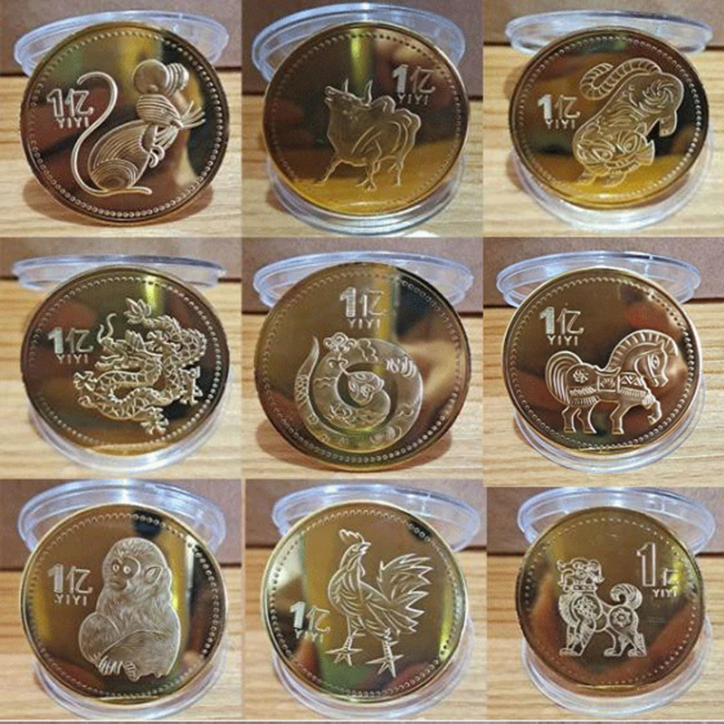 1pcs Zodiac Čínske zlaté zberateľské mince pre bohatstvo Feng Shui Tiger Dragon Snake Animal Pamätné mince Nový rok suvenír