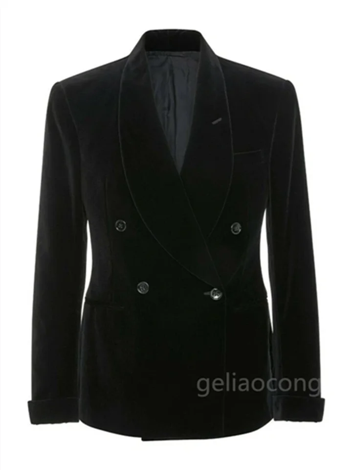 1Piece Fashion New Pánske obchodné podnikanie Čierne zamatové tenké fit formálne šaty Blazers šál