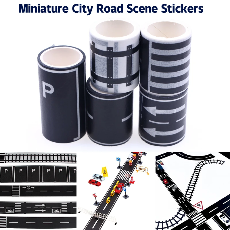 1Roll 5m 1:12 Dollouh Road Traffic Railway Track Scene Tape Sticker Miniatúrna parkovacia scéna krivka nálepka modely dekorácie hračky