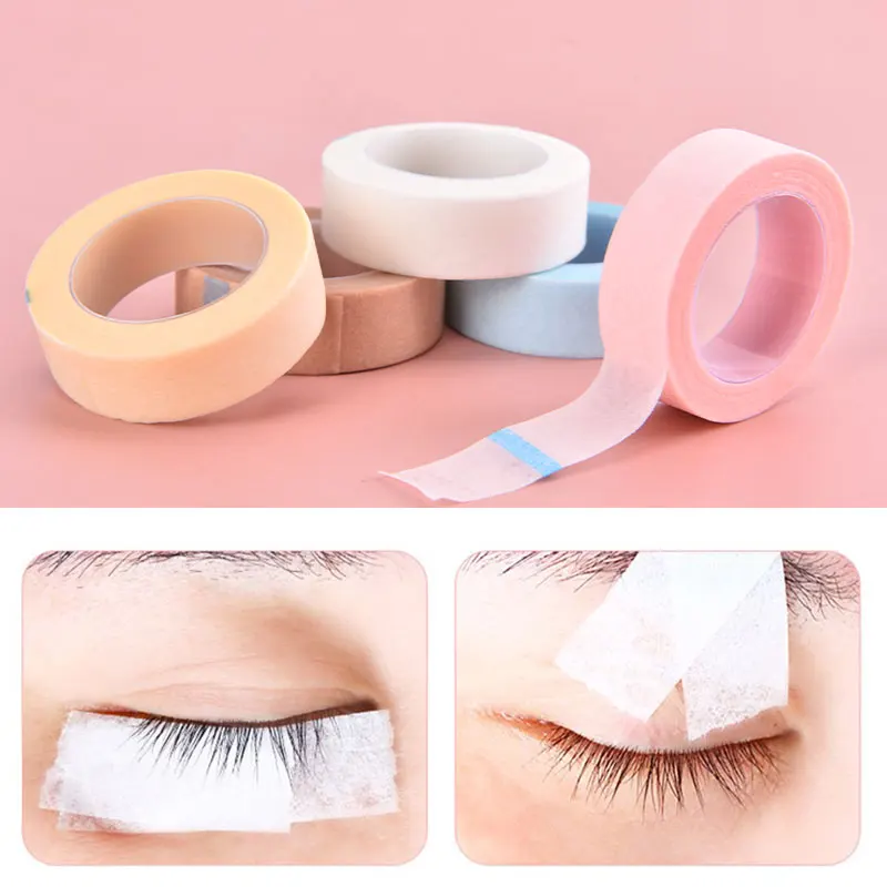 1Roll 9 m ružová riasová páska na predĺženie rias Priedušná mikropore látky Easy Tear Eye Eye Tašu rias na predlžovanie pásky proti alergu