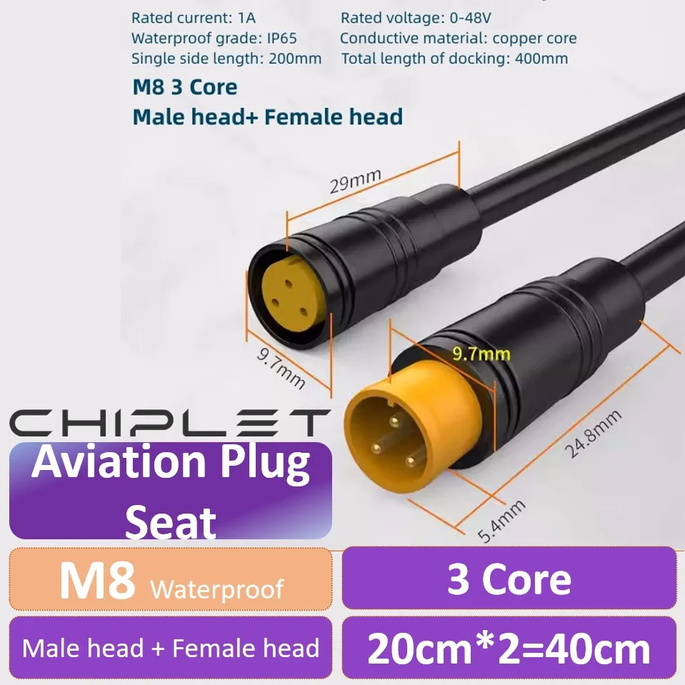 1Seat M8 nepremokavá letecká zástrčka 3p Muž a ženská dokovanie hlavy 20 cm*2 = 40 cm solárny konektor 3 jadro