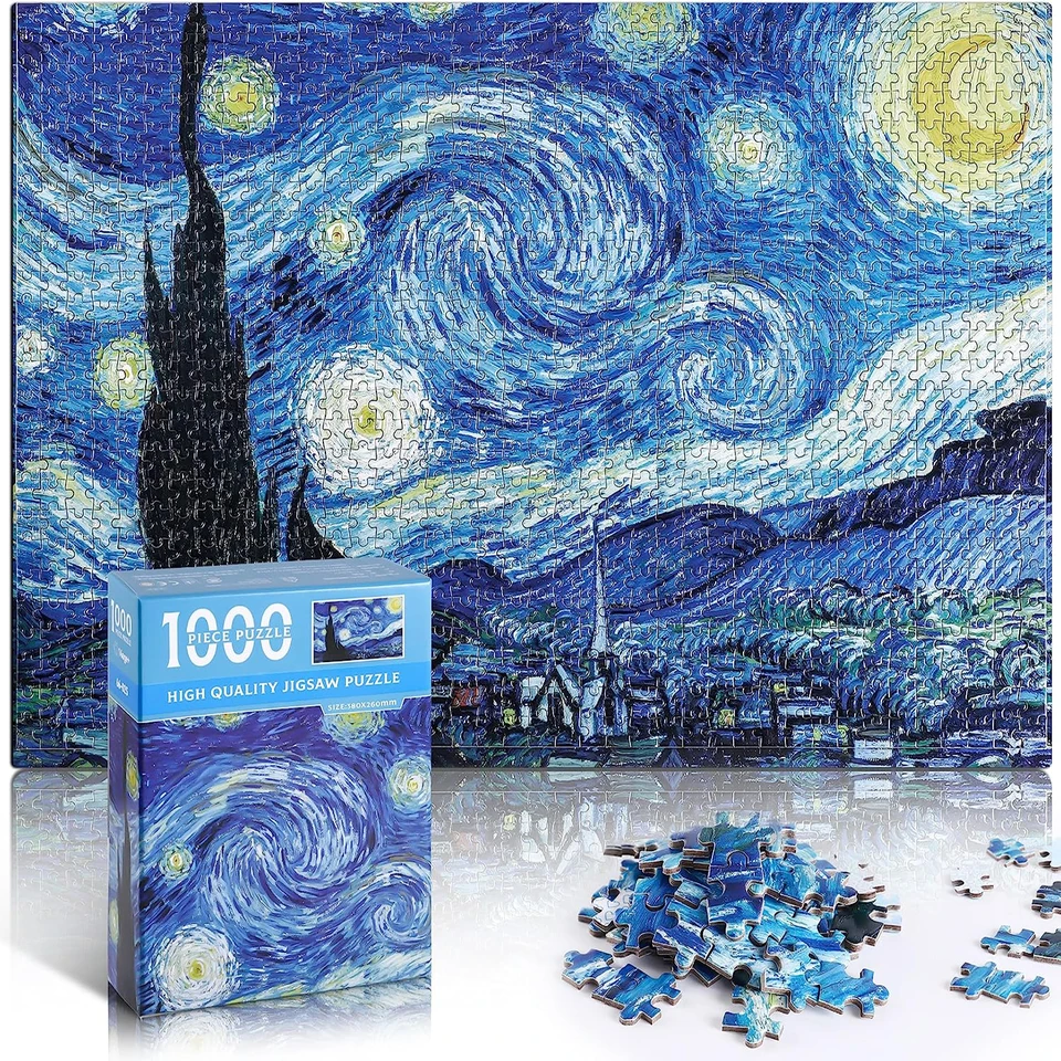1Set 1 000 pcs Starry Night Puzzle, dekompresia a vzdelávacie hračky, najlepší darček pre dospelých umeleckých diel a rodinná hra