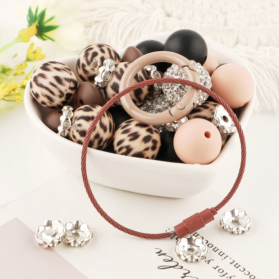 1set 15 mm viacfarebná leopardová tlačiareň Kombinácia korálikov na výrobu náhrdelníka Keychain atď. Ručné výrobky