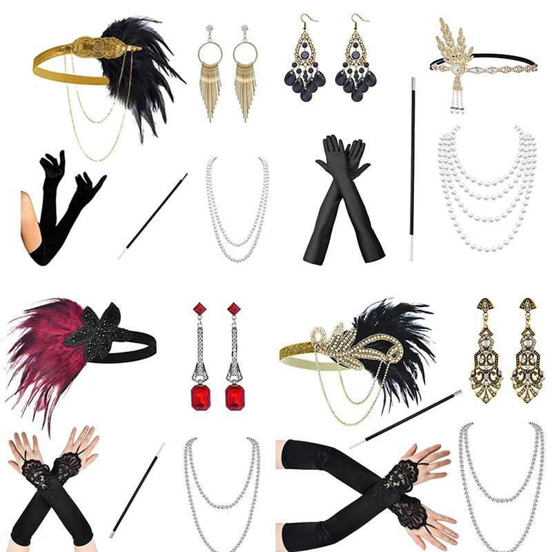 1set 1920/30s Cosplay Flapper Halloween Charleston kostým z 20. rokov 20. storočia Gatsby Accessories Snap Great Gatsby Feather Headband