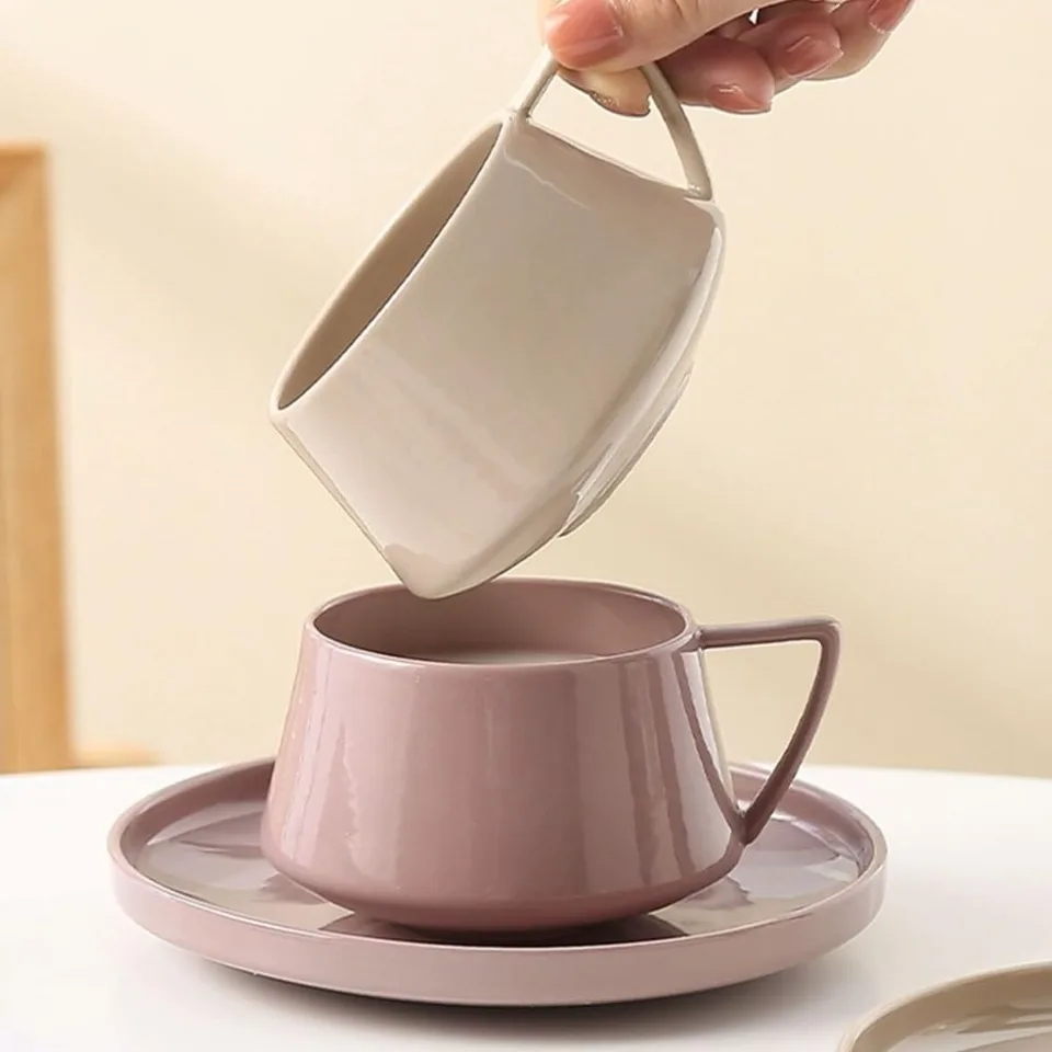 1set 250 ml keramického kávového hrnčeka s podnosom jednoduché moderné čajové šálky s podávaním nápoja darček Cappuccino MUG Washer Washer Safe
