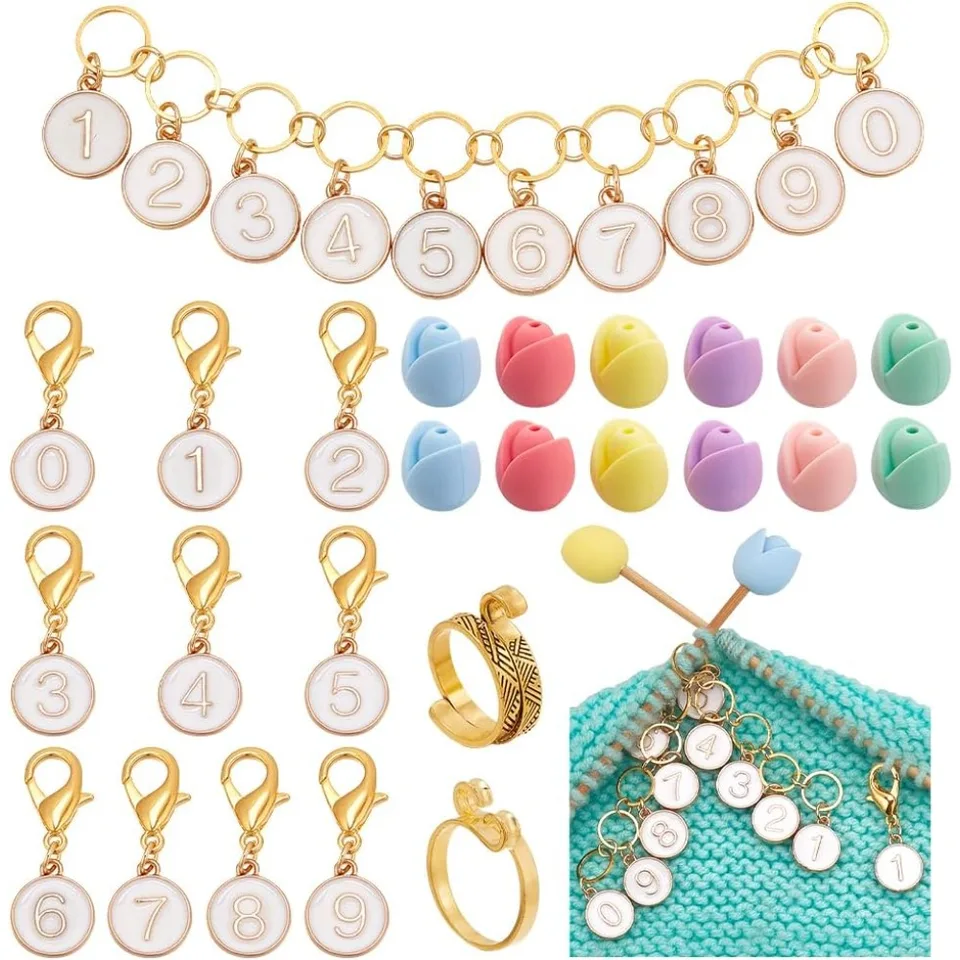 1set 33 ks Pletačné príslušenstvo súprava vrátane bielych pultových reťazcov pletenia 0-9 Number Stitch Markery