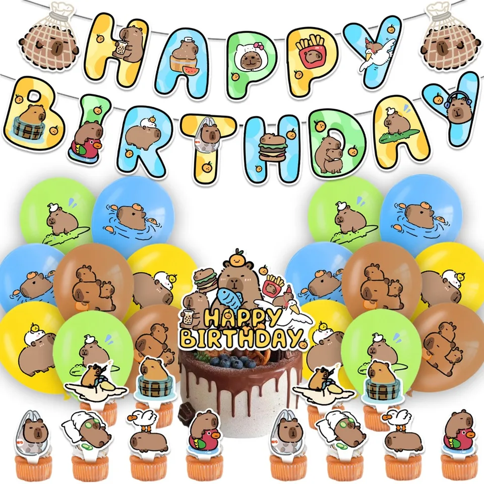 1set Capybara Cartoon Téma Detská narodeninová oslava Detská oslava Decor Banner Obrusy na jednorázové večierky Darček