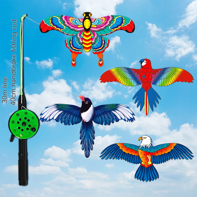 1set detí lietajúce draky hračky karikatúry motýľ morská panna papagáj Magpies Eagle draka s rukoväťou deti lietajúce draky vonkajšie hračky
