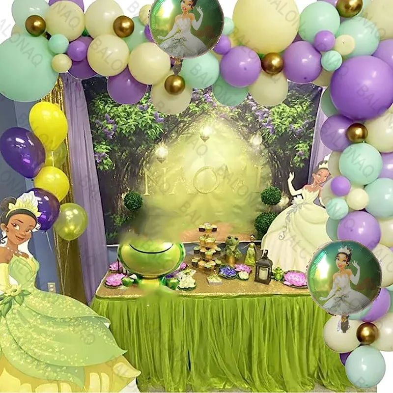 1set Disney téma princezná žaba Tiana fólia balón 32 palcov zelené číslo Balóny narodeninové oslavy pre bábätká