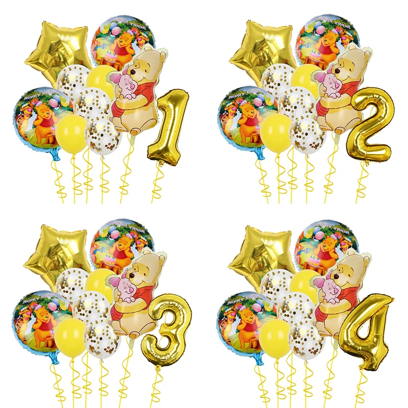 1set Disney Winnie The Pooh Gold Number Balón sada fóliu balón karika