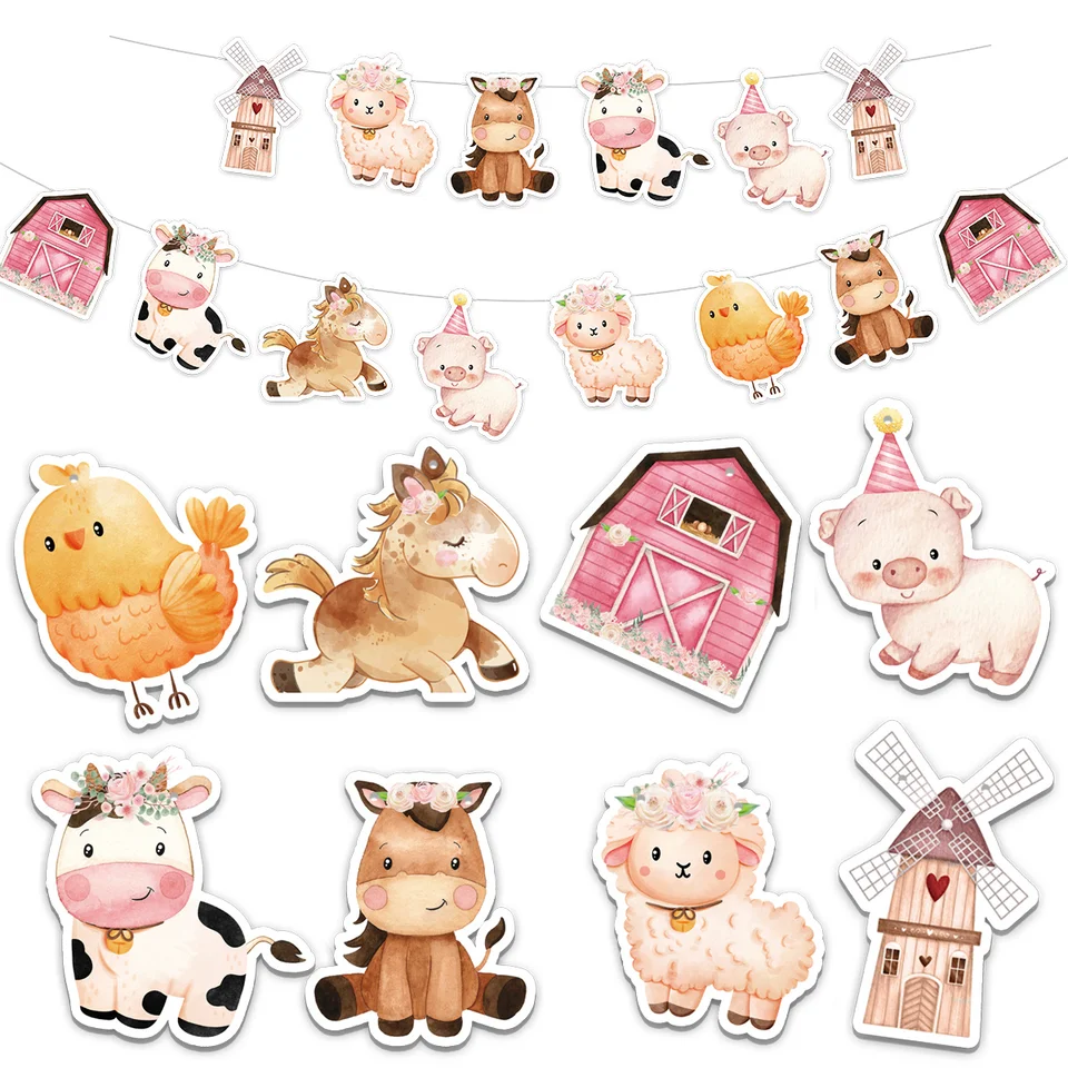 1set Farm Animal Hanging Banner Carton Horse/Pig/Cow Paper Banners for Farm Land Larbiny Party Wall Detodes Darček Darček