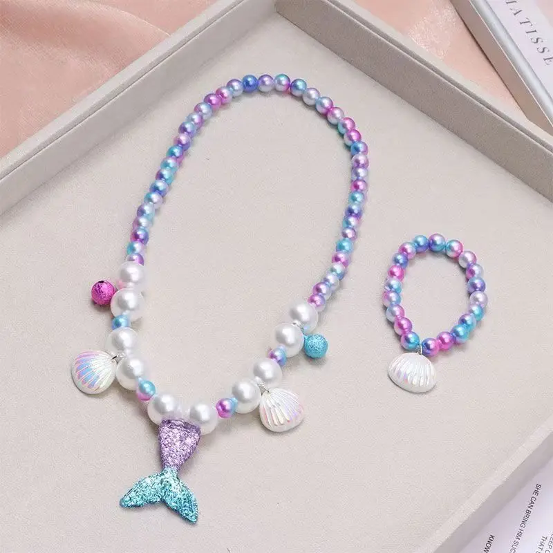 1set Girl Princezná morská panna škrupina kúzlo náhrdelník Náramok šperky set pre dcéru neter deti uprednostňujú oslavu narodeninovú oslavu láskavosť