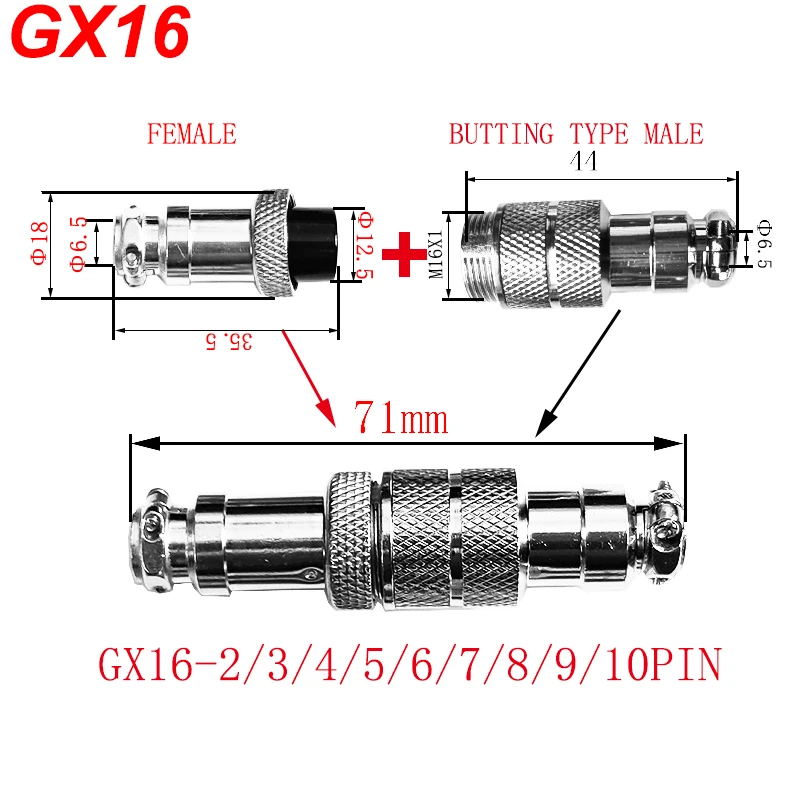 1set gx16 2p/3p/4p/5p/6p/7p/8p/9p/10pin butting letecký kruhový objímka 16 mm mužský a ženský dokovací drôt konektor