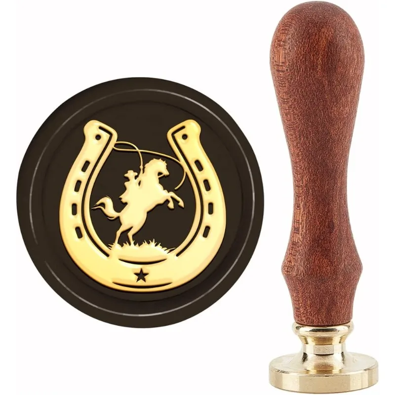 1set Horse U-the Shape Horseshoe vosk pečiatka 30 mm tesniaci vosk známky retro vintage odnímateľná mosadzná známka s drevou rukoväťou