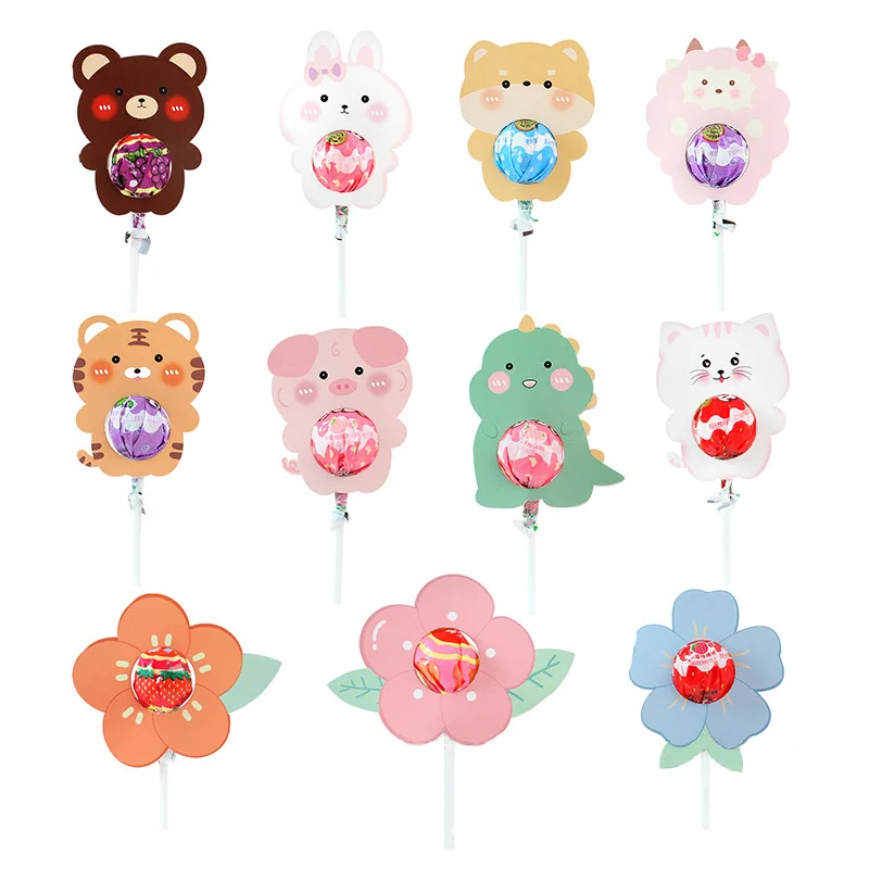 1set karikatúry zvierat Lollipop Balené karty kvety Candy DIY Balenie džungľa Safari narodeninové oslavy Cupcake Topper Dekorácie