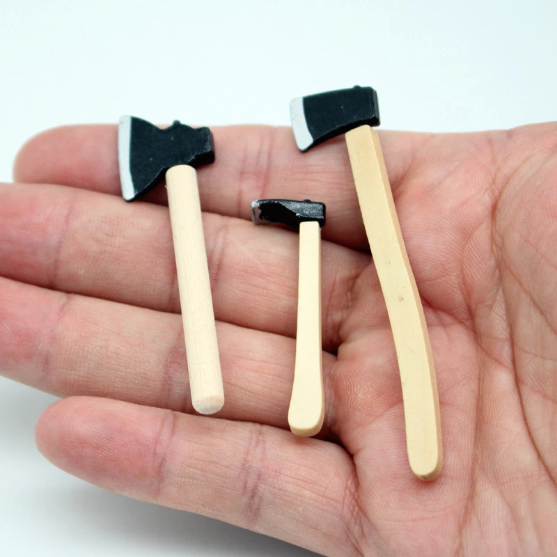 1set Mini Garden Tools Drevené kovové kladivo sekery Sada 1:12 Dollous Miniatúrne drevené víla Domáce dekorácie Doplnky dekorácie
