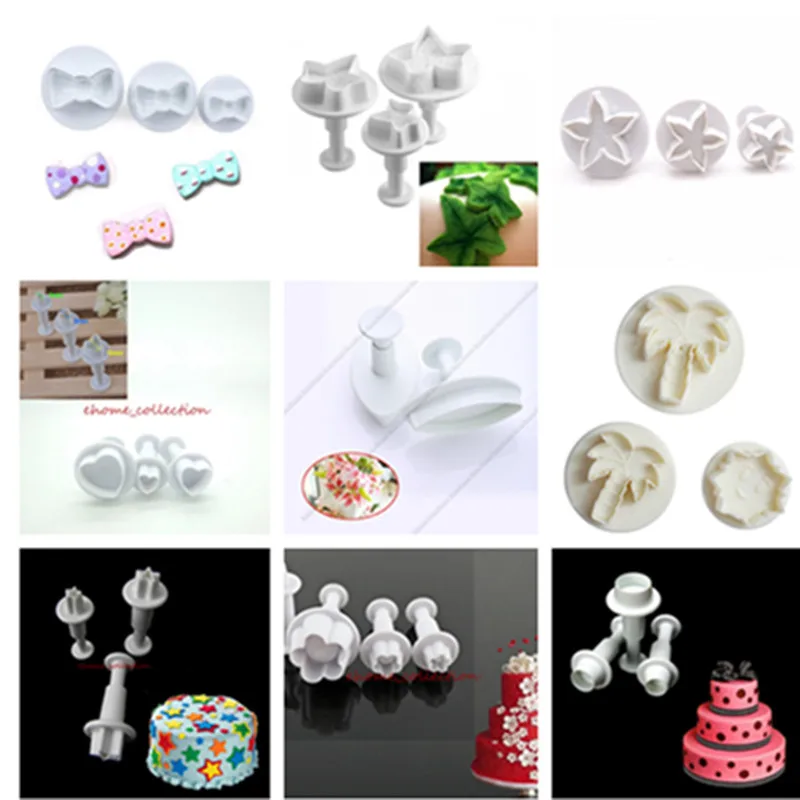 1set okrúhly srdcový hviezda Tvar koláča zdobenie kvetiny Rose Rose Vianočné sušienky sušienky plunger Cutter Fondant Cake Pečenie náradia