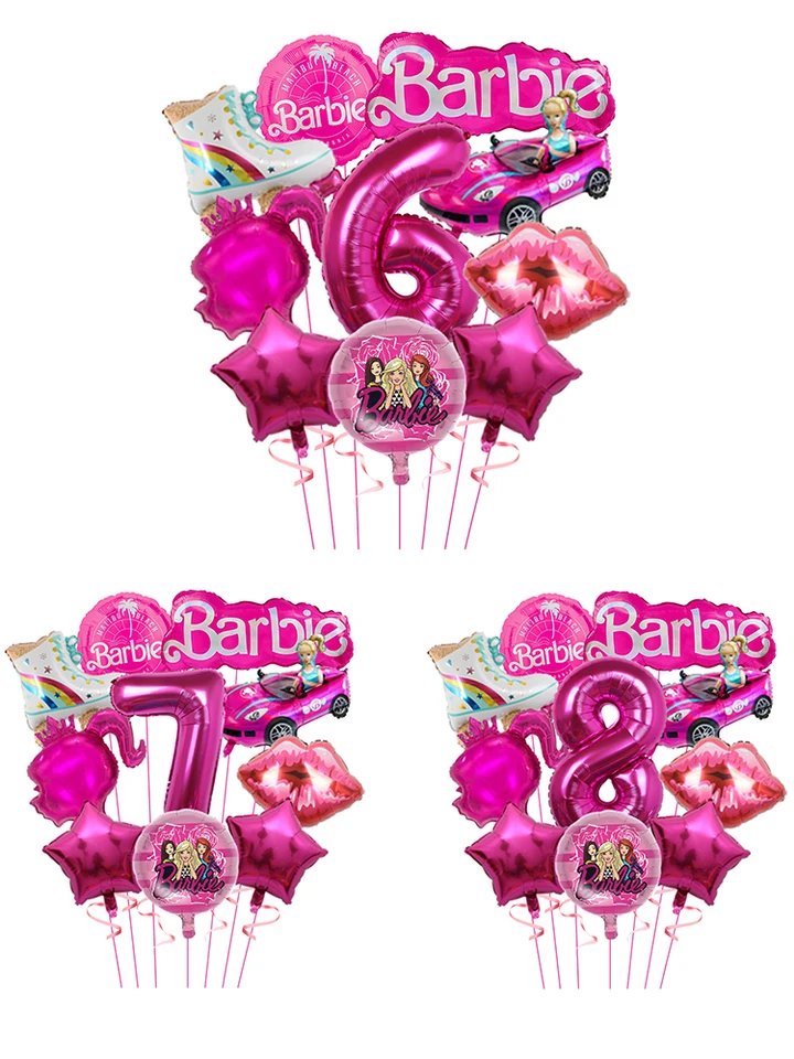1set Pink Barbie Car Red Lips Star Foil Globos korčule balón číslo 6 7 8 bábätko pre deti dievča narodeninové oslavy dekorácie