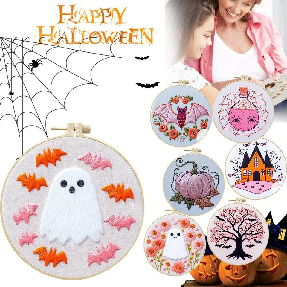 1set Vynikajúci Halloween výšivkovú súpravu pre dospelých začiatočníkov DIY výšivkové látkové obruče vlákna vianočná súprava vyšívací materiál