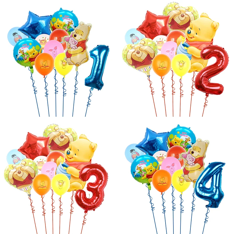 1set červené modré číslo Disney Winnie the Pooh téma fóliový balón set pre chlapca alebo dievča narodeninovú oslavu dekorácie bábätko globos globos