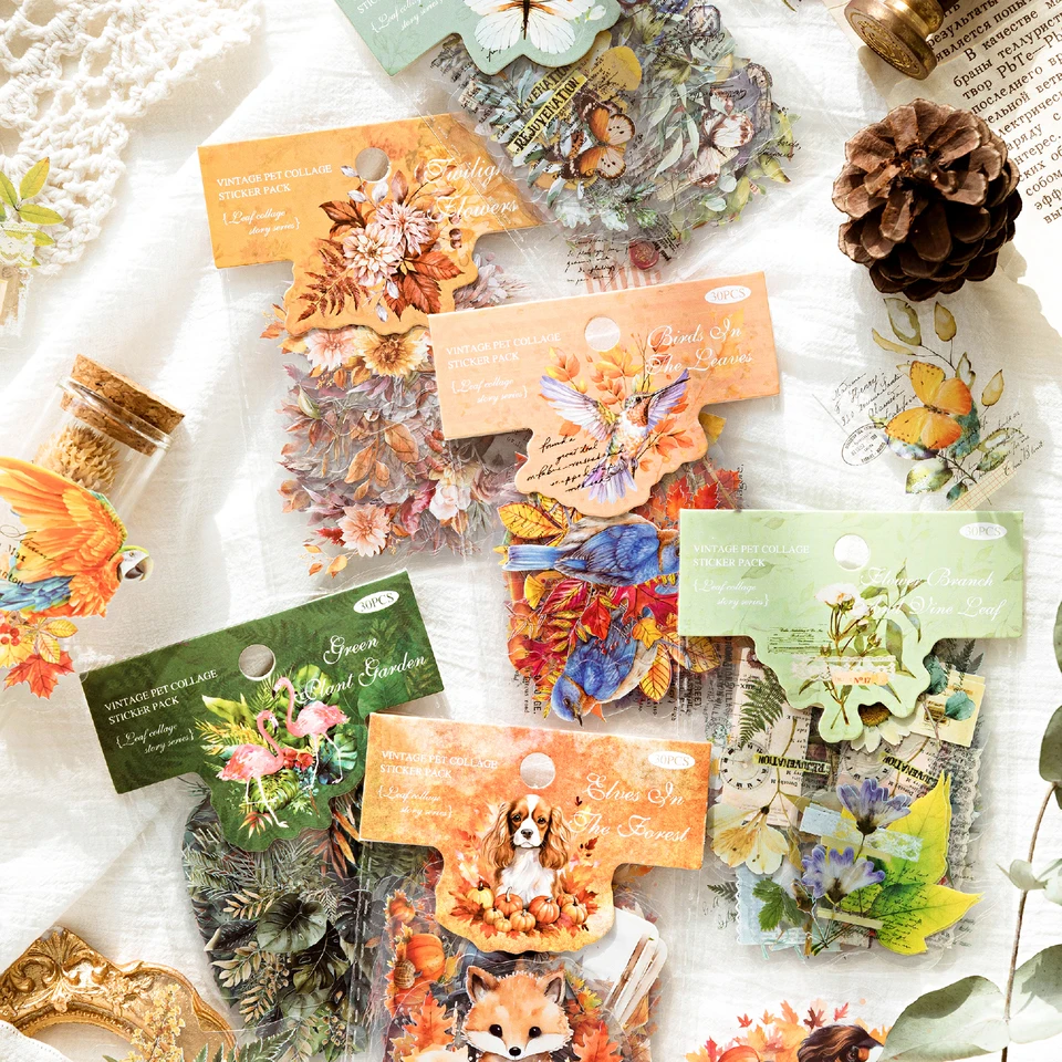 1style30pcs/taška listov listov koláž maznáčikovej nálepky na balenie kreatívneho materiálu dekorácia DIY Príručka scrapbook Photo rámca obálka Karta obálka
