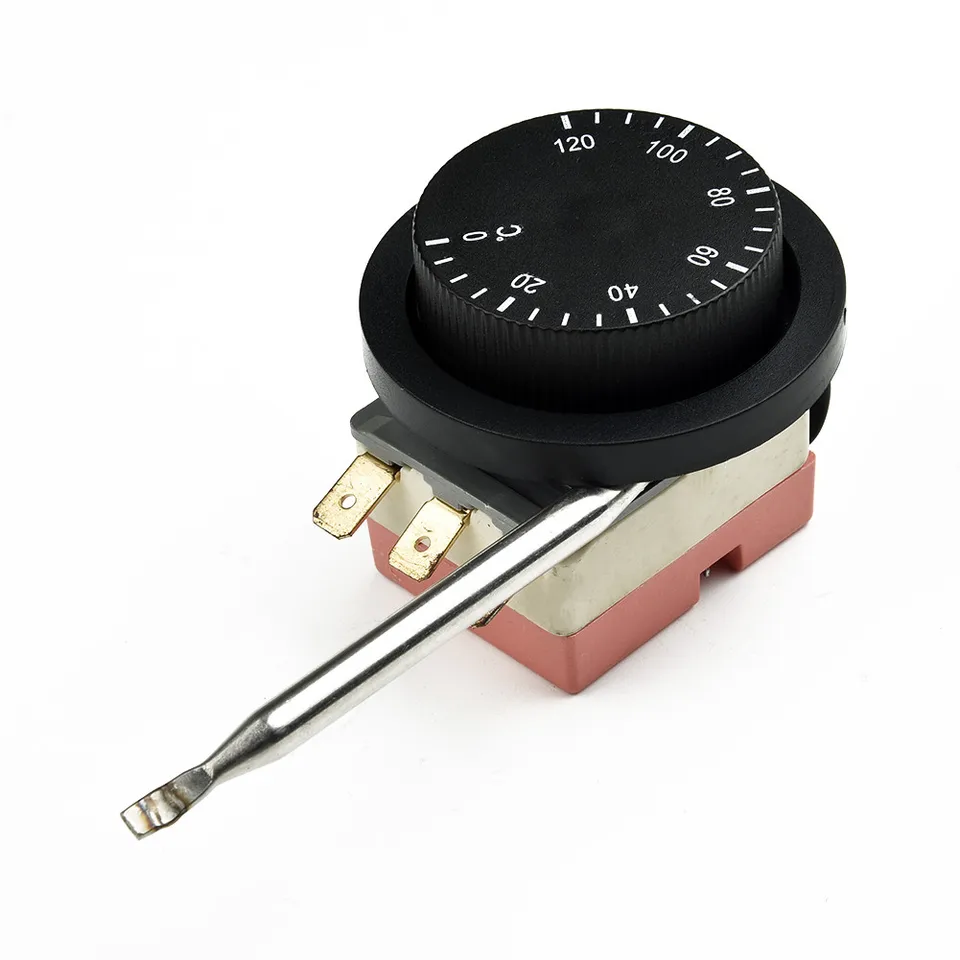 1x elektrický ventilátor Thermostat Switch Chladič 0 ℃～ 120 ℃ 250V Oceľová teplota regulačný sonda Silikónový tmel