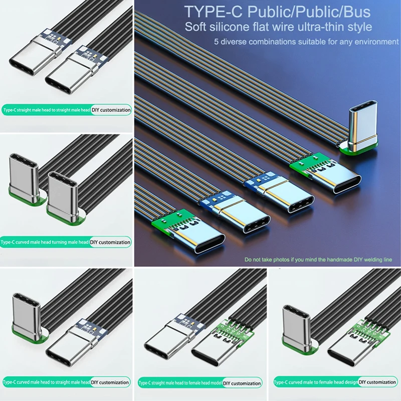 1x L lakťový lakťový kábel lakťového uhla Dvojitý lakte 5-jjadrový plochý silikónový flexibilný drôt podporuje 2A napájacie vedenie USB2.0
