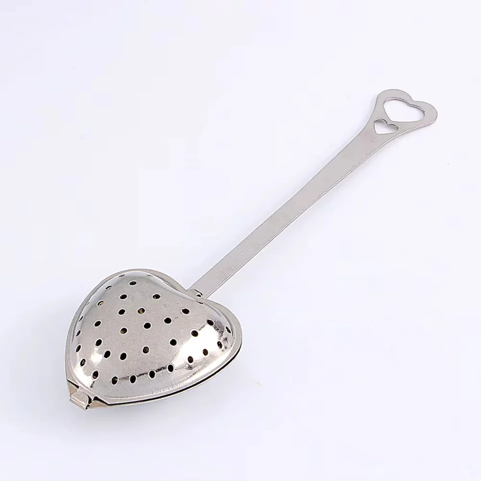 1x z nehrdzavejúcej ocele filtračný čaj Infuser Srdce Srdce Spoon Lopy Foon Opätovne použiteľný čaj z plastového čaju