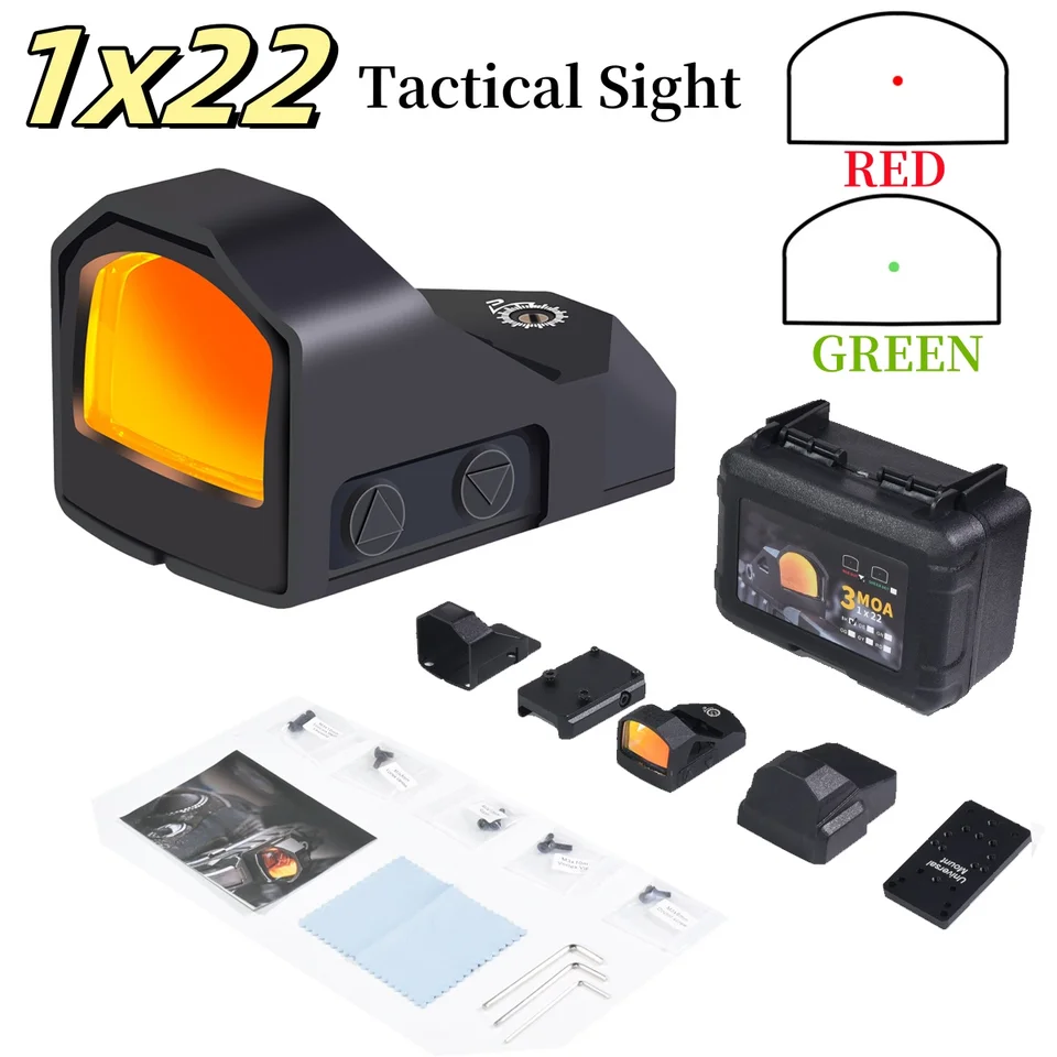 1x22 3MOA Tactical Red Dot Dohľad kompaktný otvorený reflex reflex Red Green Dot Illuminácia Zrak s doskou držiak airsoft rozsahu Airsoft