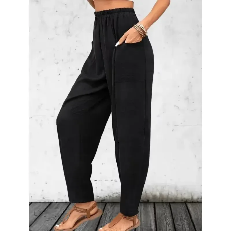 1xl-5xl Dámske plusové neformálne pohodlné nohavice Módna farebná natiahnite natiahnuté vreckové nohavice s vysokým pásom Cast Haren Haren Pants