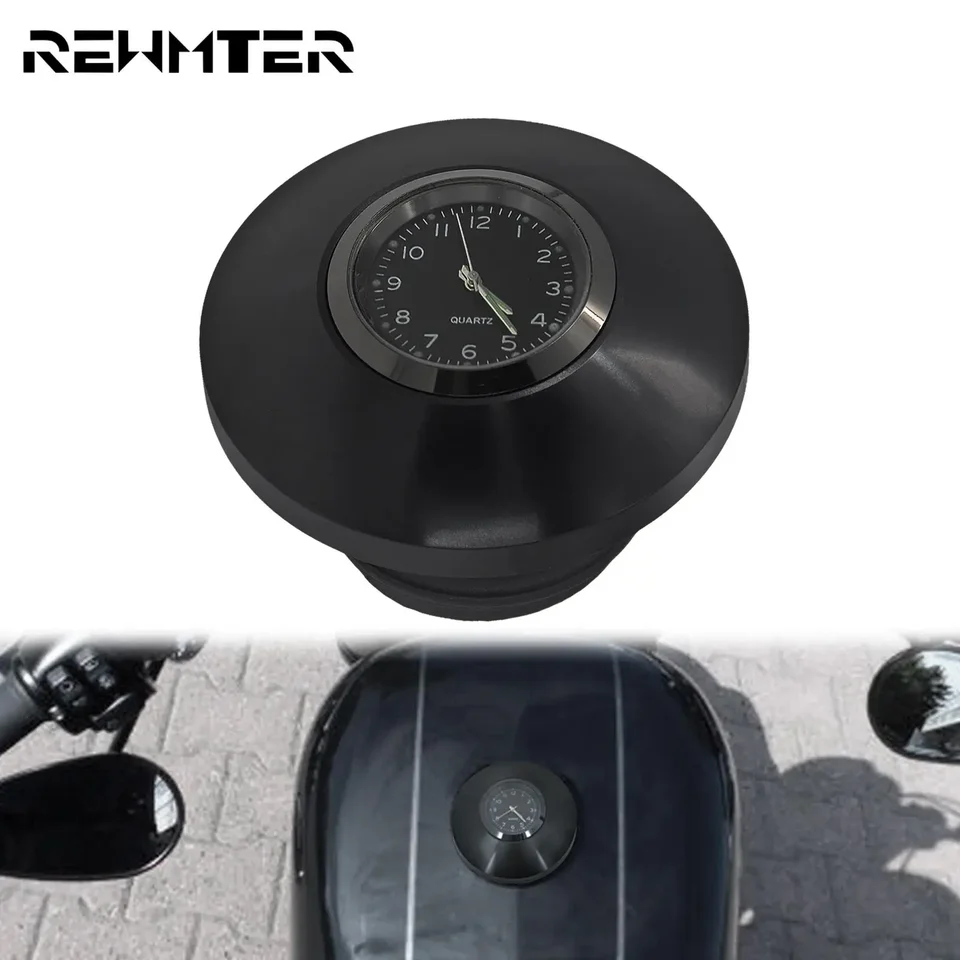 1xmotorcycle palivový plynový nádrž Decantive Oil Cap s hodinami CNC čierna pre Harley Dyna Sportster XL 1200 883 SoftAil Touring Fat Fat