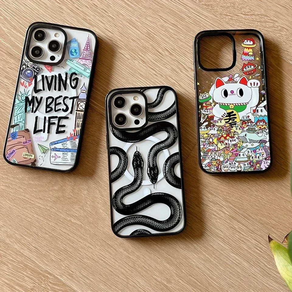 2,0 Akrylová aktualizácia hranička Magsafe Snake Telefon Cover Cover pre iPhone 11 12 13 14 15 16 Pro Max.