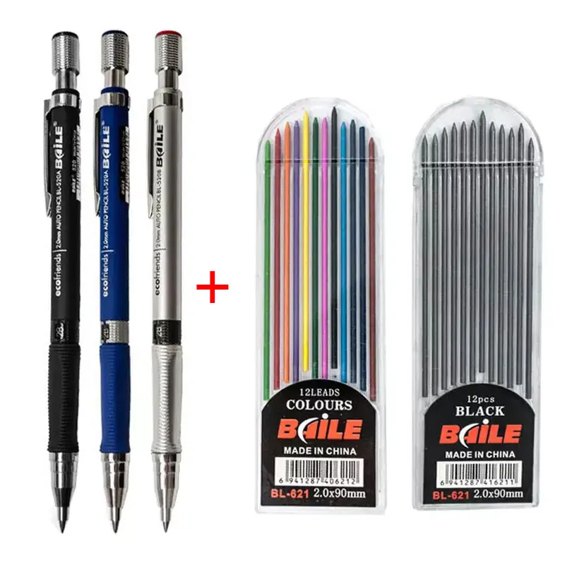 2,0 mm Mechanické ceruzky set 2b automatické študentské ceruzky šedé/farebné ceruzky vodiče School Pres Supplies Office Kawaii Stationaly
