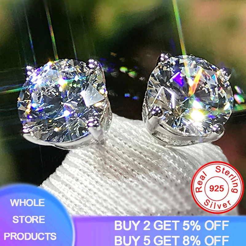 2,0Ct Moissanit náušnice pre ženy laboratórne pestované diamantové ušné gombíky 925