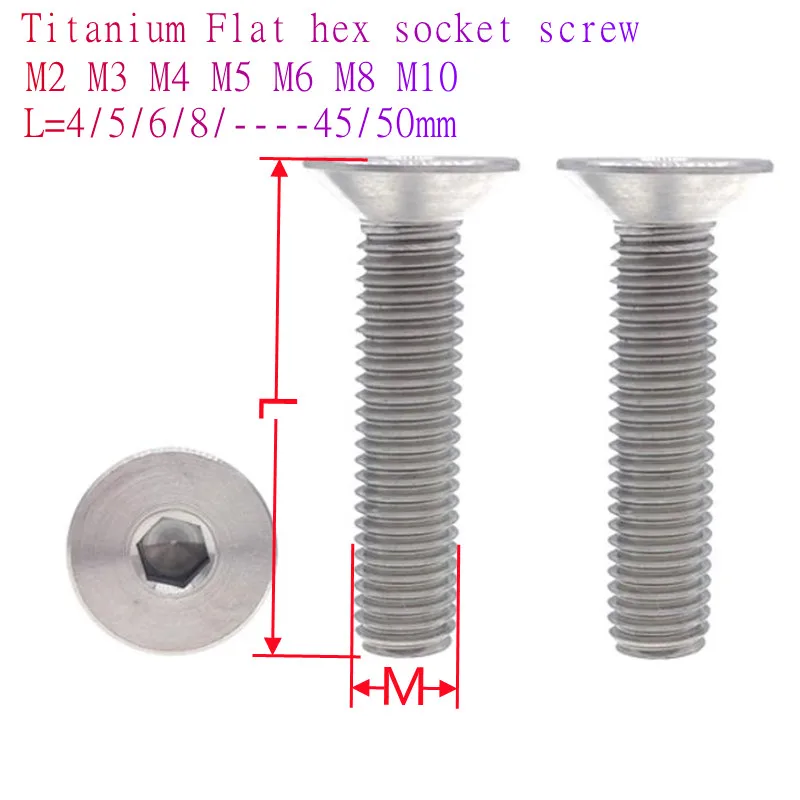 2-10ks/dávka DIN7991 M2 M2,5 M3 M4 M5 M8 M8 TA2 Titanium HEX HEX SOCKET PLATNÉ PUTTERSUNT HEAD SCRET