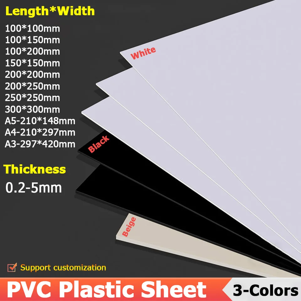 2-10ks PVC Plastový list hrubý 0,2-1 mm tvrdá doska biela/čierna modelka ručne vyrobená doska panela 100x100 100x150 200x200 300x300 mm