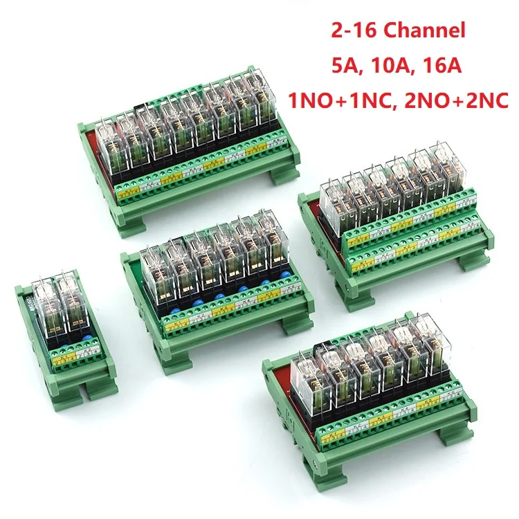 2-16 Zosilňovač signálu PLC PLC 5A 10A 16A Pluggateľný reléový modul 12V 24V 1NO+1NC 2NO+2NC NPN/PNP Kompatibilný DIN Rail Mount Mount