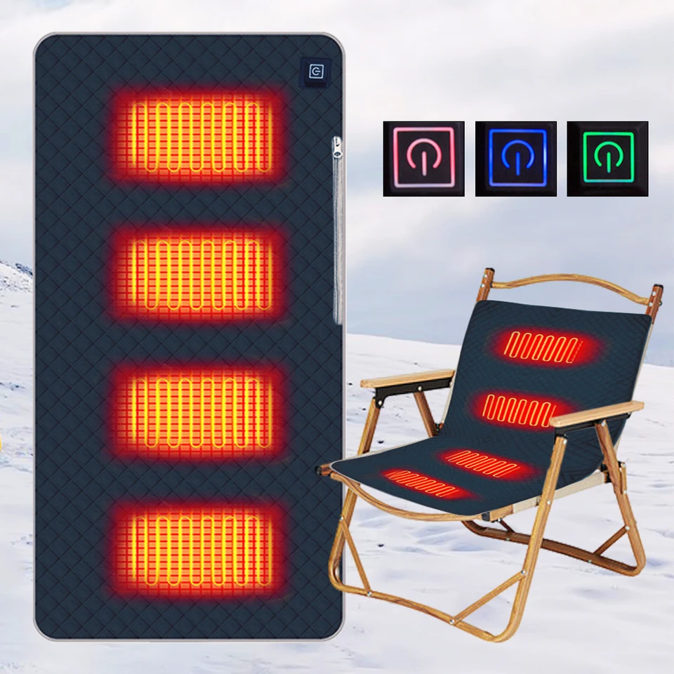 2/1ks 4 vyhrievané oblasti kempingové kreslo Vyhrievané rohož Outdoor Cestujte USB Elektrickú prikrývku nastaviteľnú teplotu Ohrievač teplejšieho vankúša