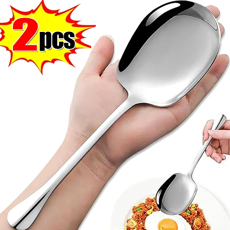 2/1ks veľké lyžice z nehrdzavejúcej ocele zahusťujúca dlhá rukoväť Spoons Lopy Lopy Scoops for Hot hrn