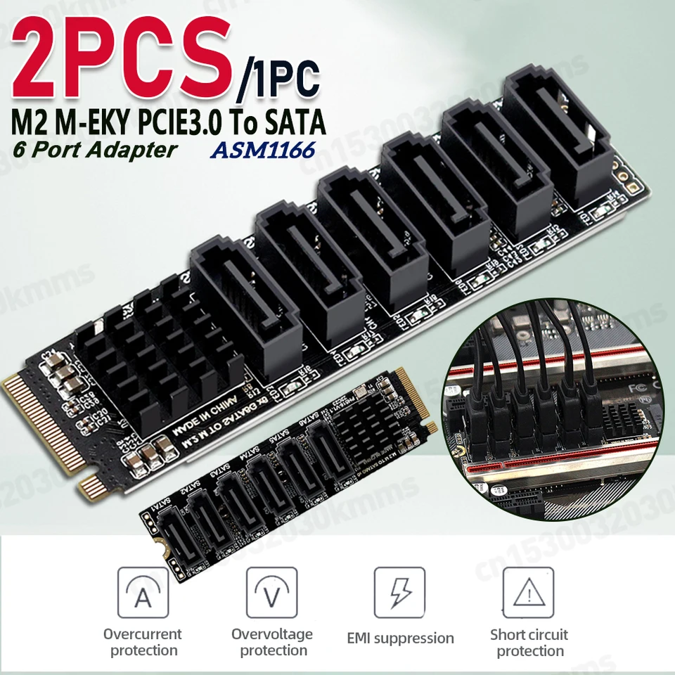 2/1PC M.2 NVME PCI-E PCIE X4 X8 X16 až 6 Port 3.0 SATA Adapter Card Riser III ASM1166 6GB/S