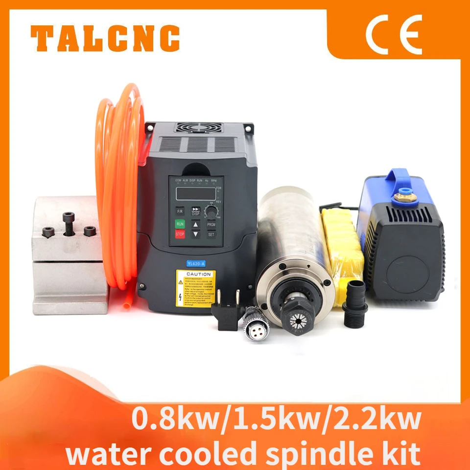 2,2 kW/0,8 kW/1,5 kW voda chladený vretendový motor + invertor VFD + 65 mm/80 mm svorka + 80W vodné čerpadlo +13 ks ER11/ER20 Collety